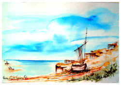 Aquarell Galerie:  "Fisherman's shore", FranCo Cheriyapattaparambil-Grönebum, Remscheid 2006